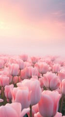 Field of pink tulip sky outdoors blossom.