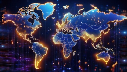 世界の地図を3Dプロジェクション化したイラスト
