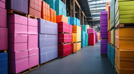 Fototapeta premium Vibrant Stack of Boxes in Warehouse Setting