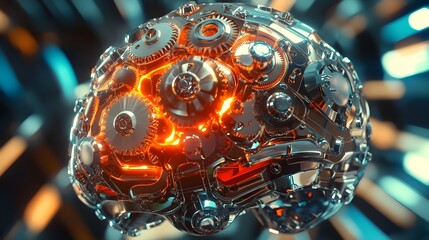 Fototapeta premium Boldly imagined cerebral mechanism formed by a dynamic interlacing array of vibrant shimmering gears and circuits symbolizing the expansive potential of the creative mind