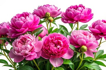 Naklejka premium Lush Pink Peonies with Green Leaves on Transparent Background