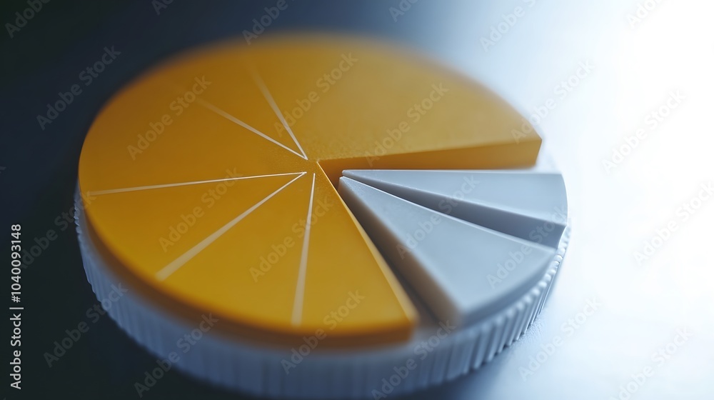 Poster a high-detail close-up of a pie chart highlighting rising market share during a company review sessi