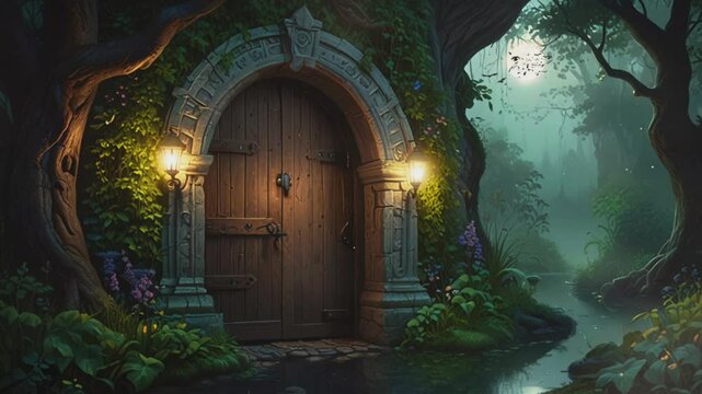 Tree house in the middle of the forest, smooth 4K virtual video animation background