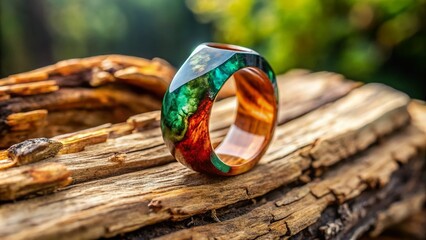 Obraz premium Minimalist Epoxy Resin Ring on Tree Texture - Eco-Friendly Gift for Her