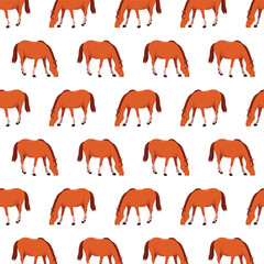 Seamless pattern with brown horse on white background. Vector illustration.