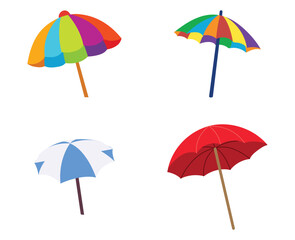 Obraz premium Umbrellas set in different style and colors. Safety sign. Vector Illustration.