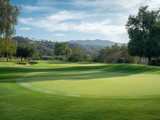 Perfectly Manicured Green Golf Course with Rolling Hills and Smooth Fairways