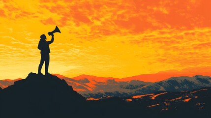 Silhouette with Megaphone at Sunset
