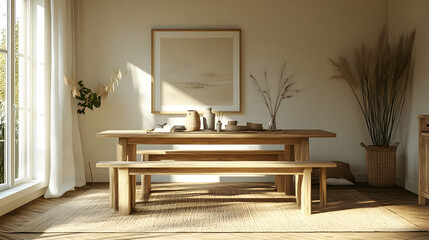 Modern Wooden Dining Table with Bench Seat, Ideal for Family Gatherings in a Cozy Dining Space