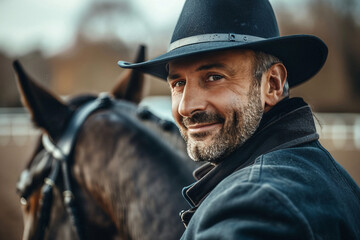 Fototapeta premium Generative AI illustration, equestrian sports lesson training, young person man woman kid learning to ride a horse