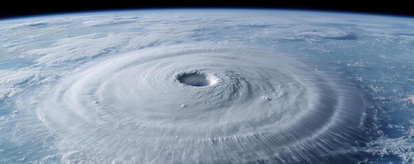 Satellite view of a powerful hurricane swirling over earth's surface.