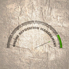 ORM - Online Reputation Management acronym. Business concept. Instrument scale with arrow. Colorful infographic gauge element.