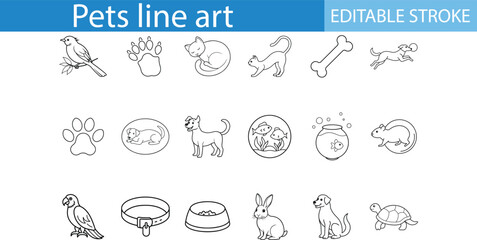 Obraz premium Editable Line Art Pet Icons Collection