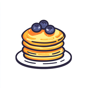 recommend clip art: A stack of yellow pancakes with blueberries on top isolated on a white background.  
                    