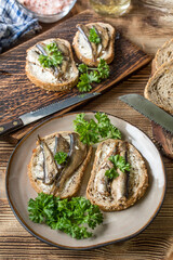 Sandwich with sprats.