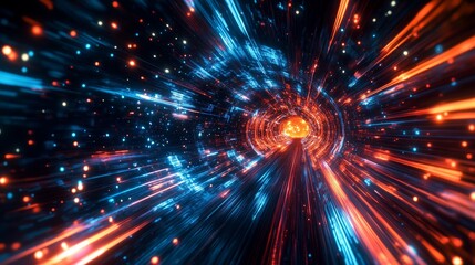 Fototapeta premium A glowing tunnel filled with dynamic streaks of neon lights, radiating energy and movement