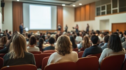 A community town hall filled with voters listening to a candidate's speech before the electio