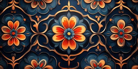 Fototapeta premium Cristian Pattern, vibrant geometric design, intricate shapes, bold colors, contemporary art style, dynamic visual appeal, modern aesthetics