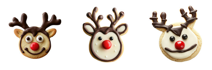 Set of a reindeer-shaped Christmas cookie isolated on transparent background