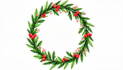 Beautiful holiday wreath adorned with green leaves and red berries for festive decorations