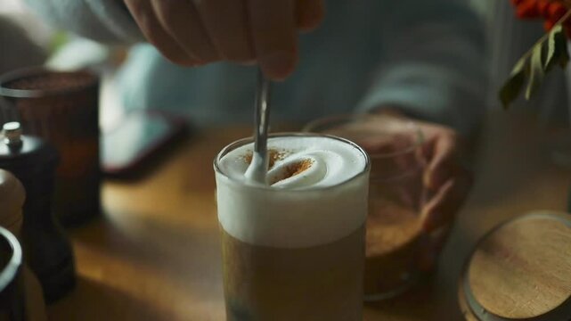 Close-up of female hands pours sugar into coffee. Adding sweetener or fructose to beverage. Daily drink, unhealthy food concept. High quality FullHD footage