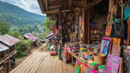 Vibrant Market Stall in a Mountainous Region