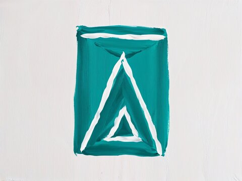 Teal rectangle with white triangles hand drawn painted painting illustration on plain white background