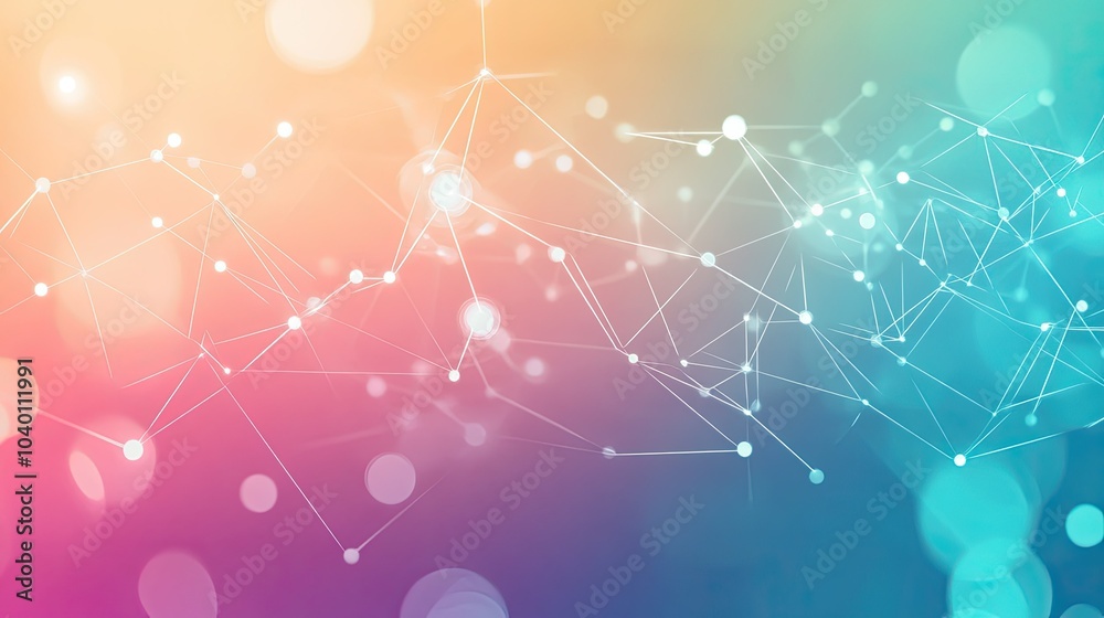Aufkleber Abstract geometric shapes floating on a gradient tech background with digital connections.