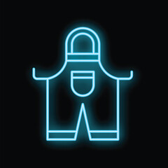 Blue neon apron glowing on dark background, perfect for restaurant, cafe, or crafting projects