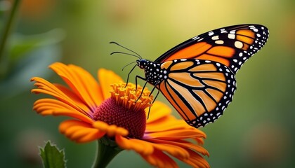 Fototapeta premium Natures beauty in a frame A Monarch butterfly and a vibrant flower
