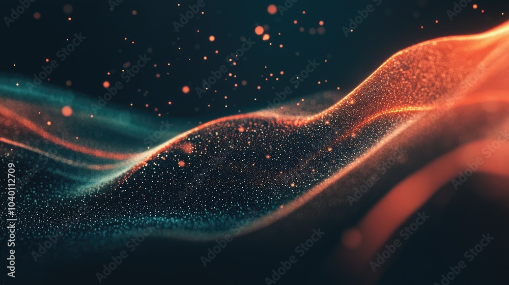 Poster abstract holographic interface with floating data particles on a tech background.