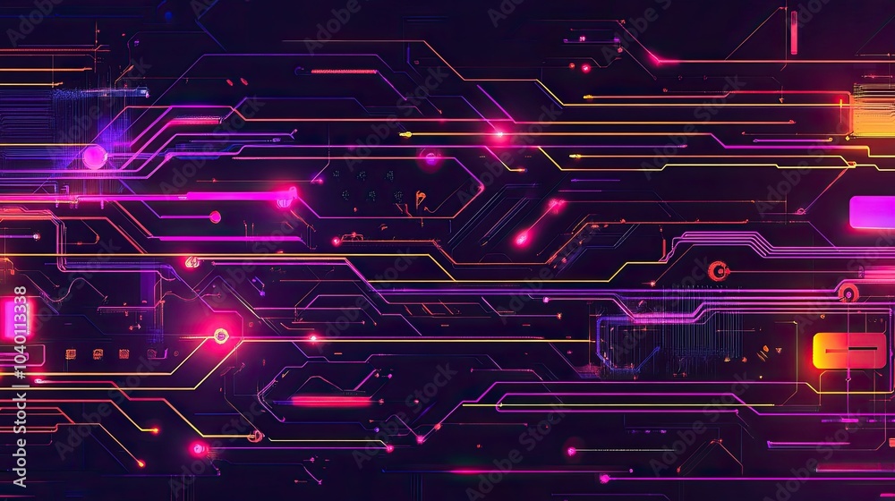 Aufkleber abstract neon circuitry patterns with data streams, representing technological processes.