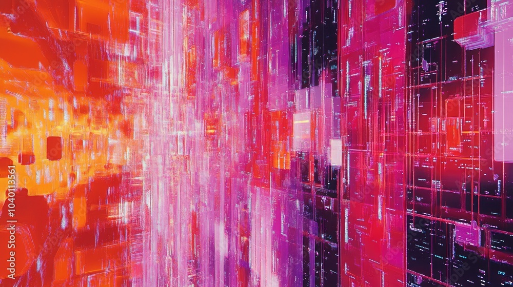 Aufkleber abstract neon circuitry patterns with data streams, representing technological processes.