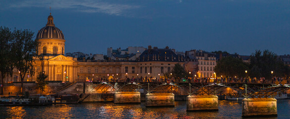 Place de l'institut at night, Paris France, Panorama, 