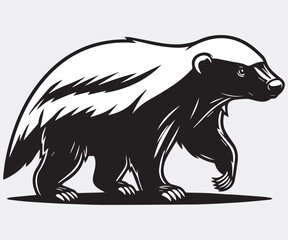 Honey Badger Vector Art tropical animal silhouette art in black and white. Badger Silhouette Isolated On White Background.