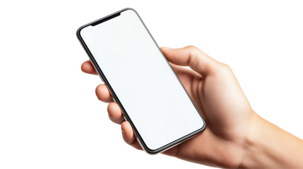 Hand Holding Modern Smartphone with White Screen