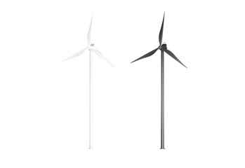 Blank black and white wind turbine mockup, side view