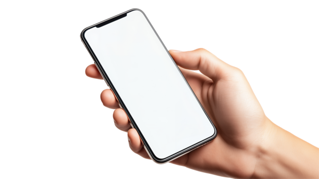 Hand Holding Modern Smartphone with White Screen