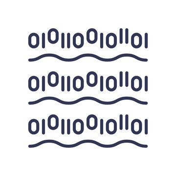 Binary code with wavy lines symbolizes data flow and digital communication.