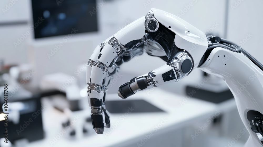 Aufkleber A robot interacting with an AI-powered robotic arm in a modern artificial intelligence lab, sleek and high-tech research environment, AI-tech style