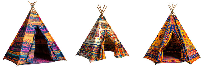 Set of a festival-style teepee tent isolated on transparent background (2)