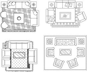 Vector sketch illustration silhouette design architectural drawing furniture table chair sofa home living room interior 
