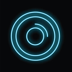 Abstract blue neon sign showing concentric circles on a black background