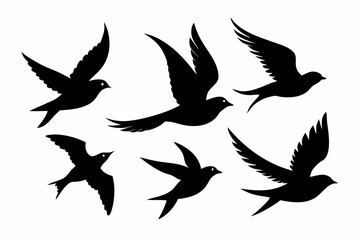 Obraz premium Flock of flying birds silhouette vector, Flying bird black silhouette vector set