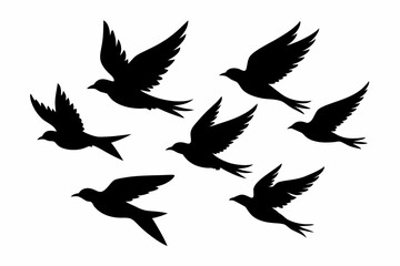 Flock of flying birds silhouette vector, Flying bird black silhouette vector set
