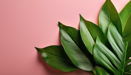 Fototapeta premium a cluster of green foliage resting on a pink background adjacent to one another