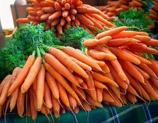 a display of fresh carrots daucus carota with vibrant orange roots ready for sale at the market