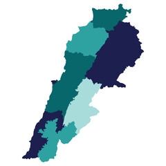 Fototapeta premium Lebanon map. Map of Lebanon in administrative provinces in multicolor