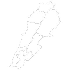 Lebanon map. Map of Lebanon in administrative provinces in white color