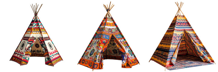 Set of a festival-style teepee tent isolated on transparent background (3)